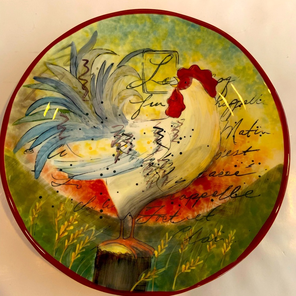 Certified International Le Rooster Red Ceramic Art 11.5” Plate New